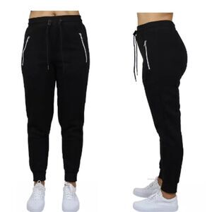 Charlotte Russe Black Drawstring Jogger Pants with Zipper Pockets